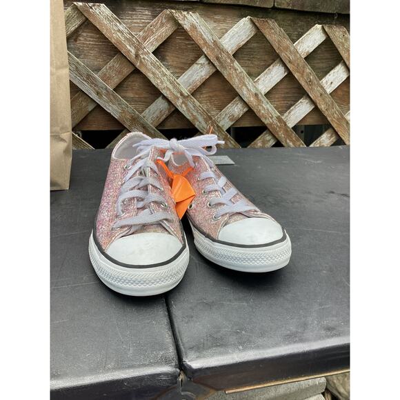 Converse All Star Pink Glitter Sparkly Junior Shoes Sneakers US Size 2 - Picture 1 of 3